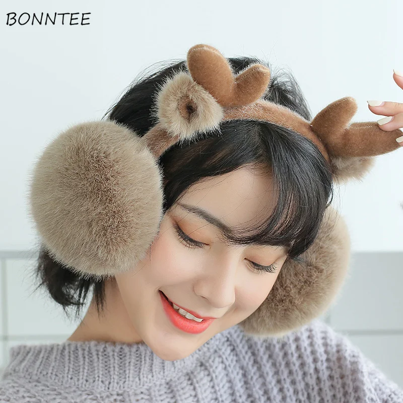 

Earmuffs Women Cartoon Deer Furry Harajuku Kawaii Korean Style Folding Warm Womens Earmuff Leisure All-match Simple Animal Chic