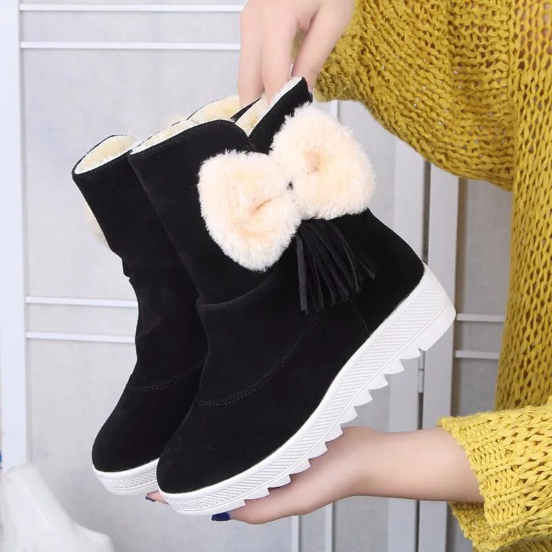 

New Thick-soled Women's Ankle Boots Martin Boots 2018 Winter Fashion Warm Wild Flat Snow Boots Bow Tassel Female Platform Boots