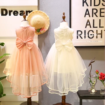 

Girls dress 2017 summer new Back big bow patchwork kids ball gown yarn lace children clothes sweet style princess dress vestids