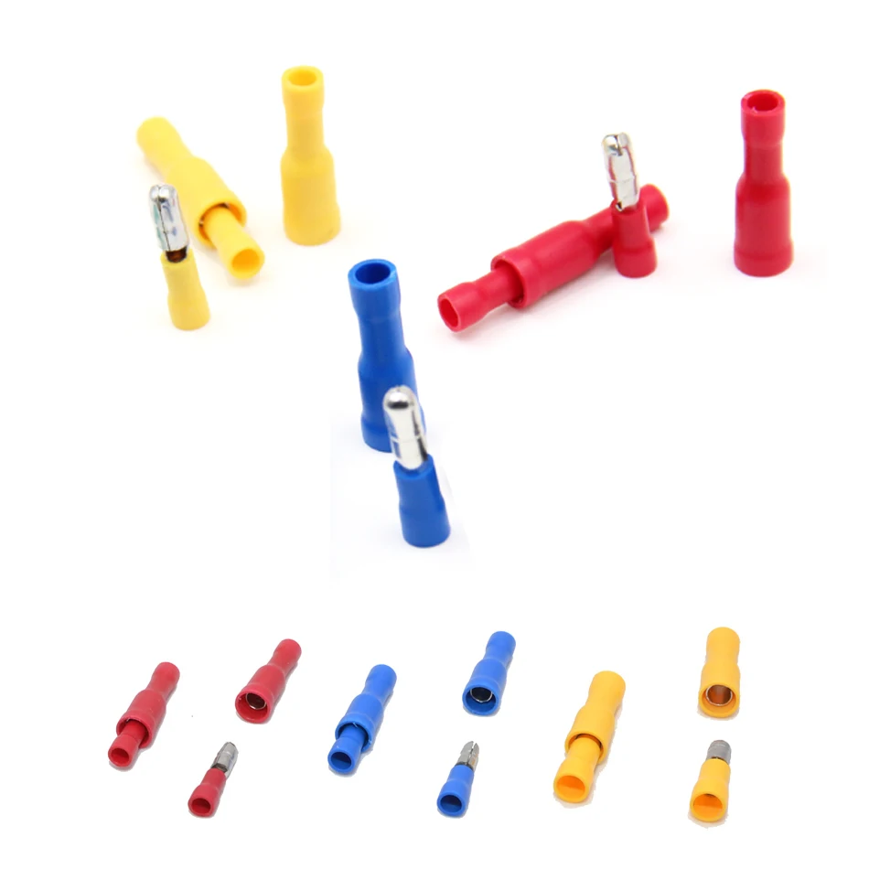 Terminal Connector Bullet Shape 25 Sets Copper Spade Insulated Electrical Crimp