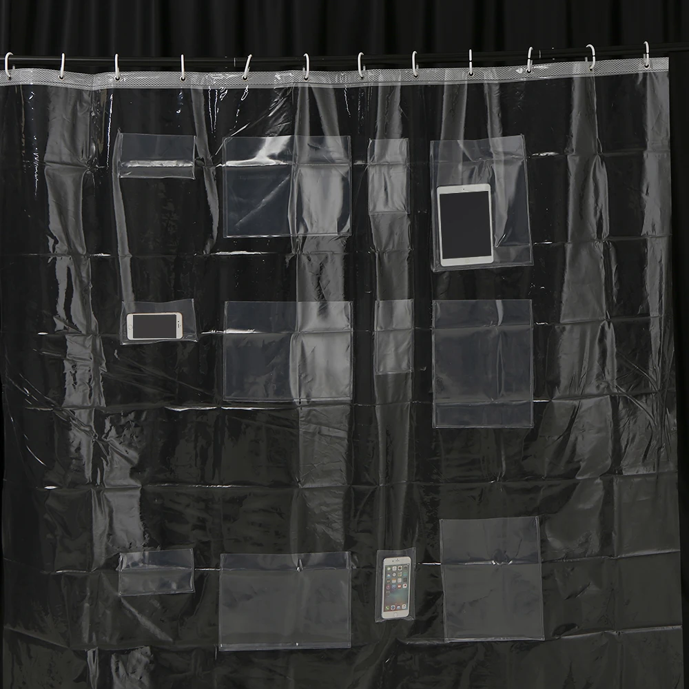 Multi functional Phone Tablet Holder Clear Shower Curtain with Pockets