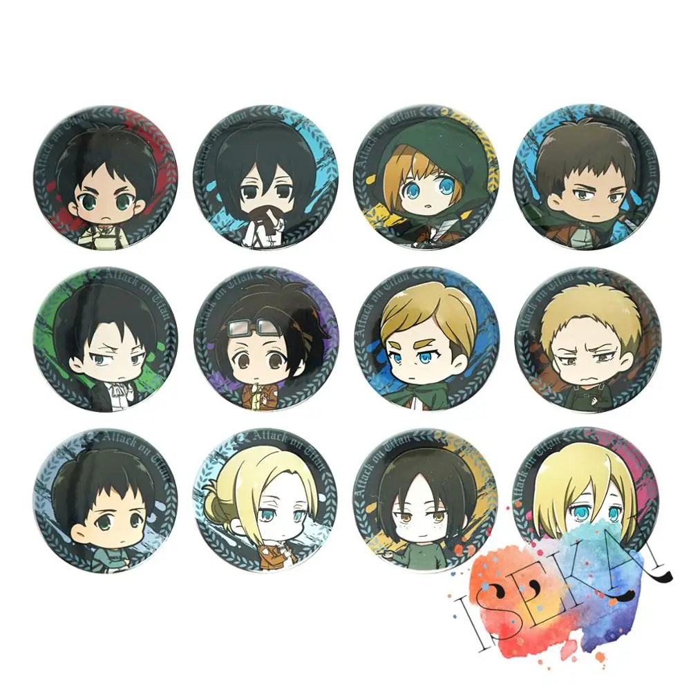 

Attack on Titan Anime Badge Eren Levi Ackerman Armin Arlelt Zoe Hange Annie Leonhardt Sasha Blouse Metal Badge Brooch Pins