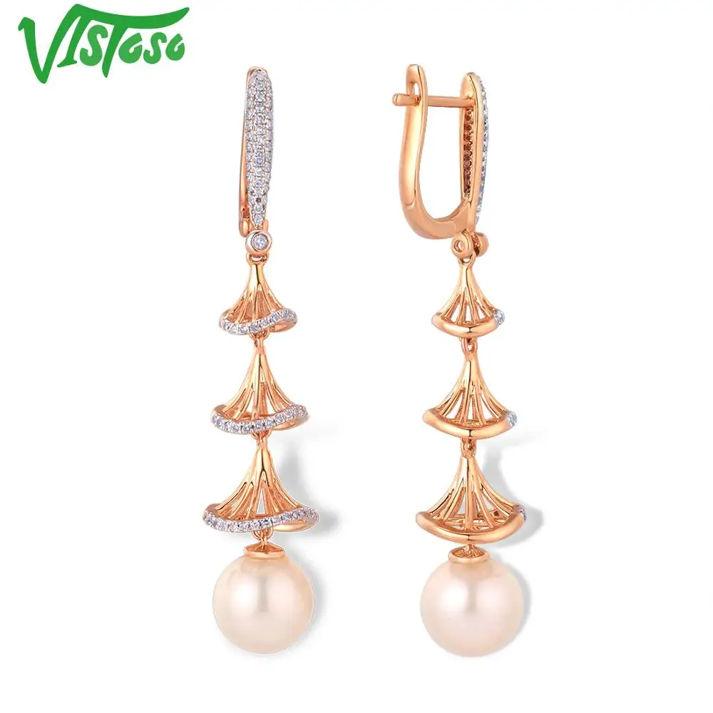VISTOSO Pure 14 K 585 розовое золото сверкающие бриллианты элегантные пресноводные