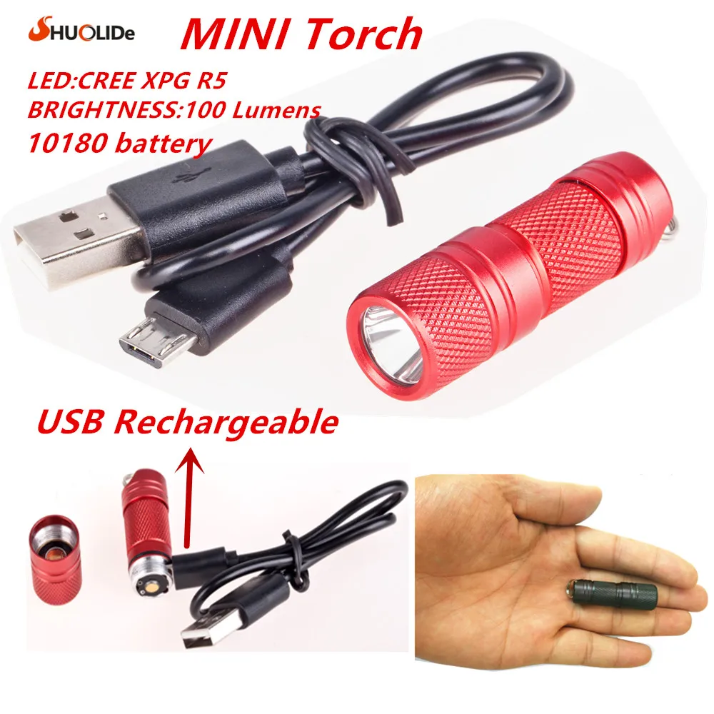 

USB Rechargeable portable waterproof Light Aluminium Alloy super Mini Flashlight CREE XPG R5 Led Flashlight Torch Led keychain