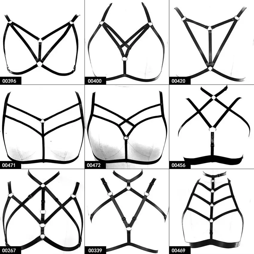 PETMHS Strappy Body Harness Bra Full Cage Bralette Goth Punk Garter Belt Set Adjust Plus Size Fetish Festival Lingerie
