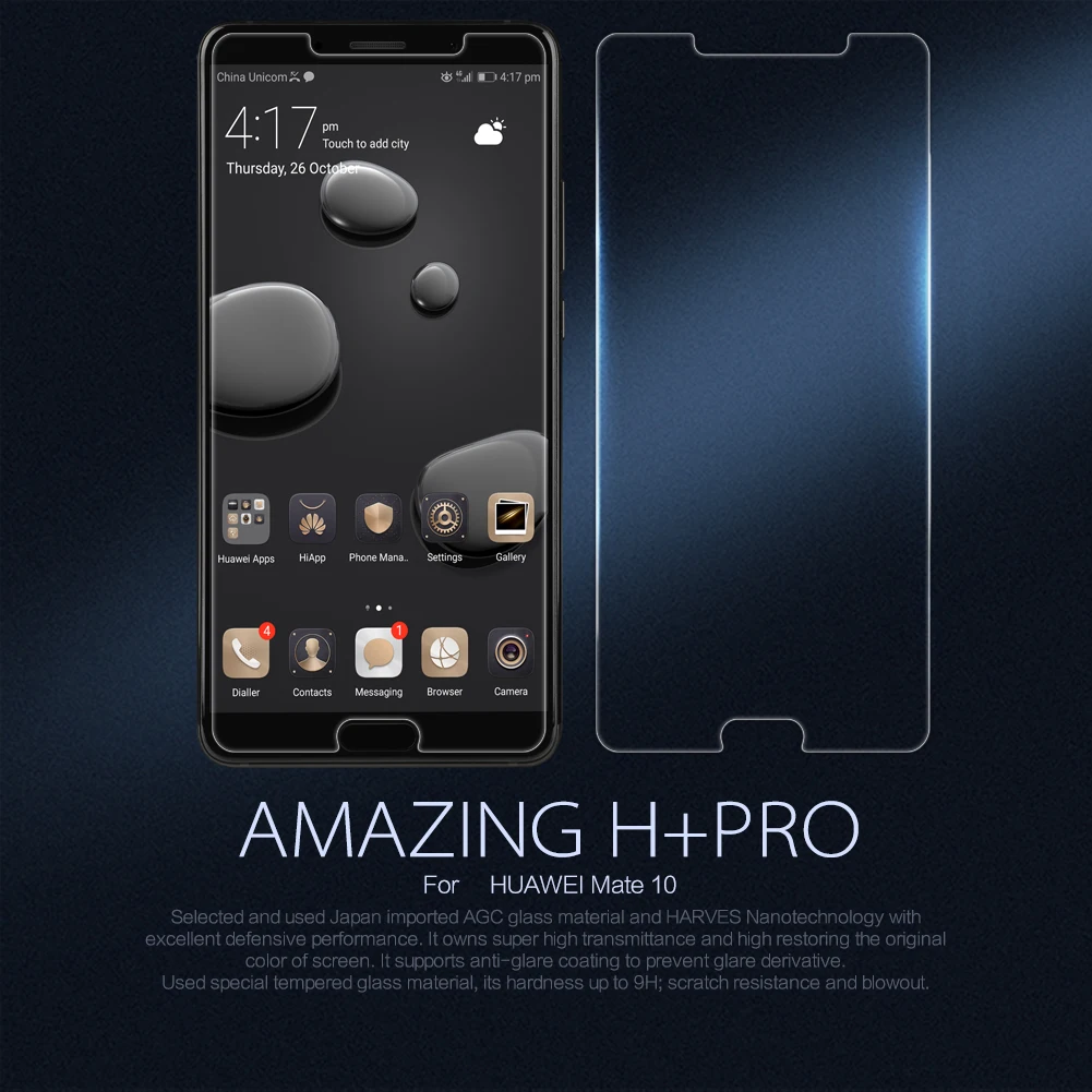 Para huawei companheiro 10/mate 10 pro vidro temperado nillkin incrível h + pro protetor de tela anti-explosão para huawei companheiro 10 luxo