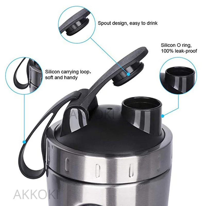 28 oz 700 مللي الفولاذ المقاوم للصدأ البروتين شاكر زجاجة الرياضة آمنة خلاط المياه زجاجة شاكر كوب مع مرئية نافذة الترمس