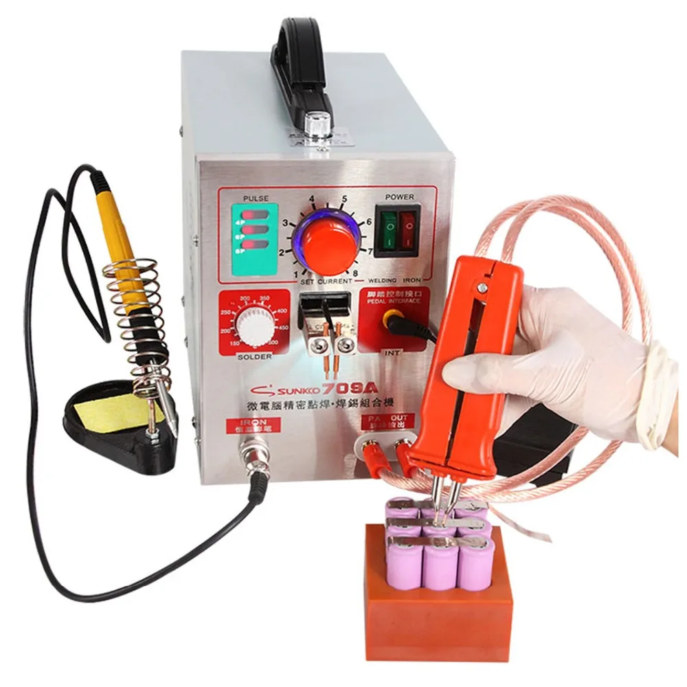 Sunkko 709A 2 in 1 1.9kw LED Pulse Battery Spot Welder Machine Kit Spot Welding with Soldering Iron for 18650 16430 14500 Back