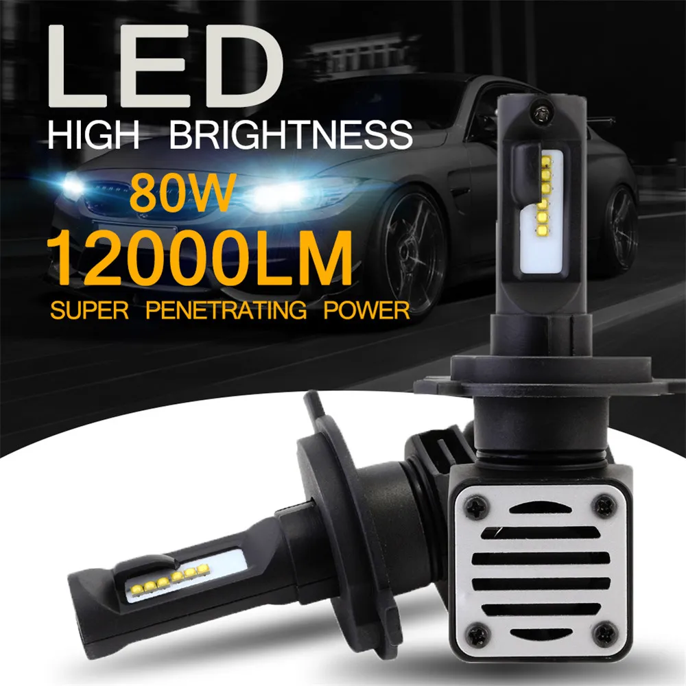 

2x Car Headlight H7 H4 LED H8/H11 HB3/9005 HB4/9006 H1 H3 80W 12000lm Auto Bulb Headlamp 6500K Light