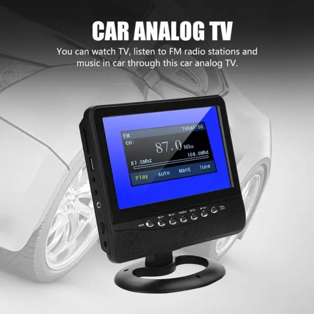 7″ HD Car Analog Televison Portable TFT LCD Analog TV Support FM Radio SD Card USB ATV for MP3/MP4/JPEG/DIVX/AVI/MPG/VOB US Plug