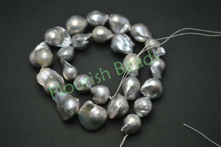 

Silver Grey Color Graduated Size (15~25mm) Baroque Freeform Fresh Water Pearl Beads
