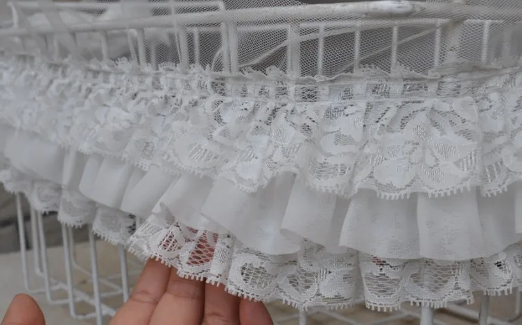 3 слоя 3D Чистая Пряжа драпировка кружева пузырьковая юбка с рюшами Сетка кружевная отделка Аксессуары плиссированная кружевная ткань