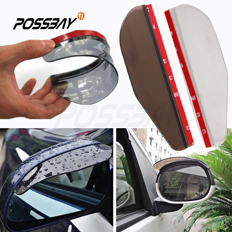POSSBAY 1PC/2Pcs Car Rear View Mirror Sticker Rain Eyebrow Weatherstrip