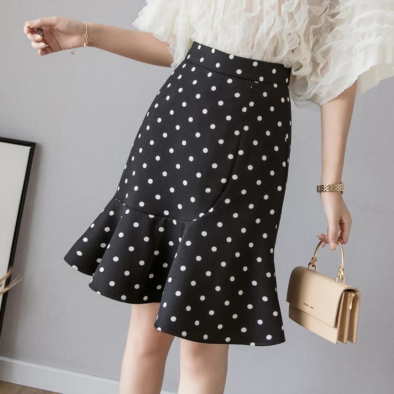 

Skirts Womens Summer woman Mermaid Bodycon Pleated Skirt Plus Size Elegant Women Dot High Waist Skirt Korean Women Midi Skirts