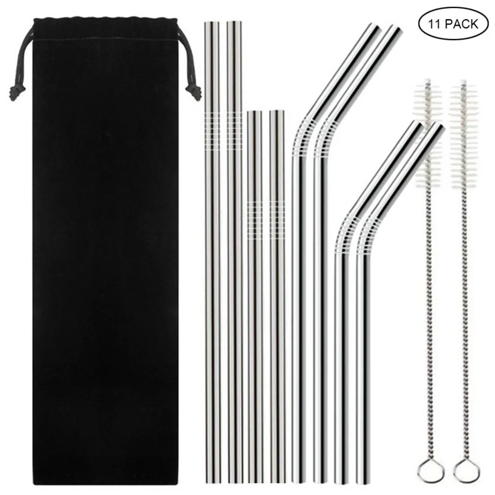 

11 Pcak/Set Stainless Steel Environmentally Friendly and Easy to Clean beverage Straw Easy To Carry Suit