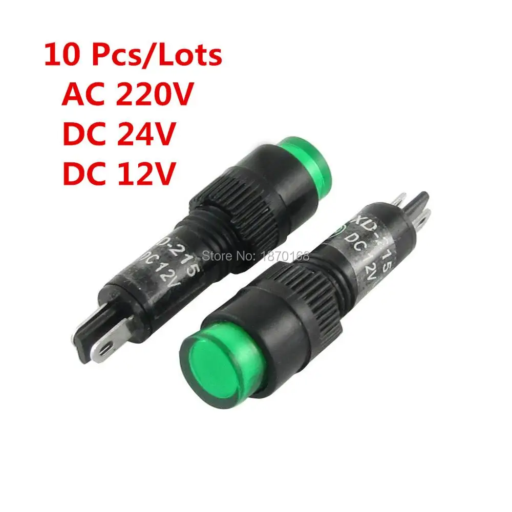 10 шт./лот x AC 220 В DC 24 в 8 мм 0 31 &quotзеленый неоновый Индикатор Пилот сигнальный свет