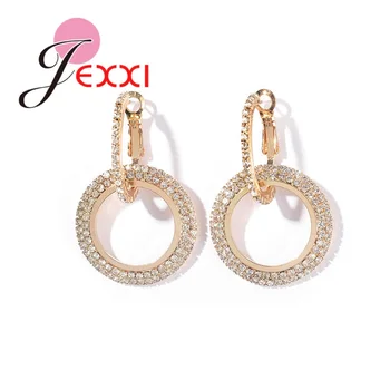 

Hot Sale 925 Sterling Silver Round Crystal Earring Hip Hop Big Circle Bride Large Ring Earrings Valentine'S Day Gift Party