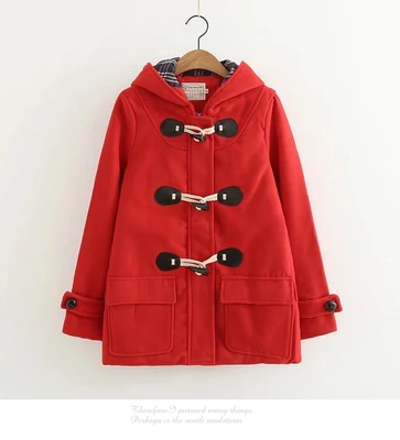 Новое корейское Короткое шерстяное пальто с роговыми пряжками Женская Корейская версия осенне-зимней одежды шерстяное женское короткое пальто 520 - Цвет: red
