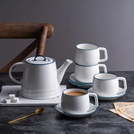 

Afternoon Tea Set Ceramic Tea Pot & Coffee Cup Simple Modern Underglazed New Chinese Style Tea Pot Set