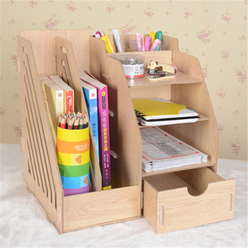 

small wood file tray, document tray with drawer, storage rack for office or home use, original wood color
