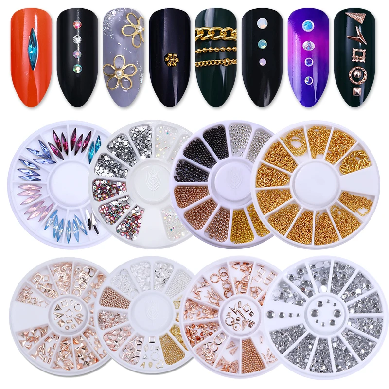 

Rose Gold 3D Nail Decoration in Wheel Geometry Plated Metal Nail Studs Manicure Circle Star Round Square Nail Art Decorations