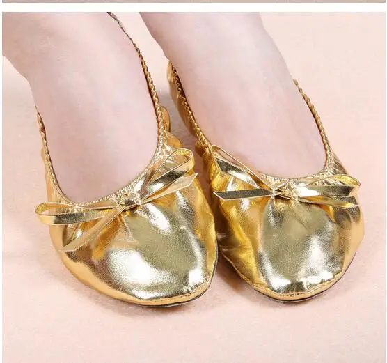 1pair/lot Woman Belly Dancing Gold Shoes Soft Ballet Dancing Shoes