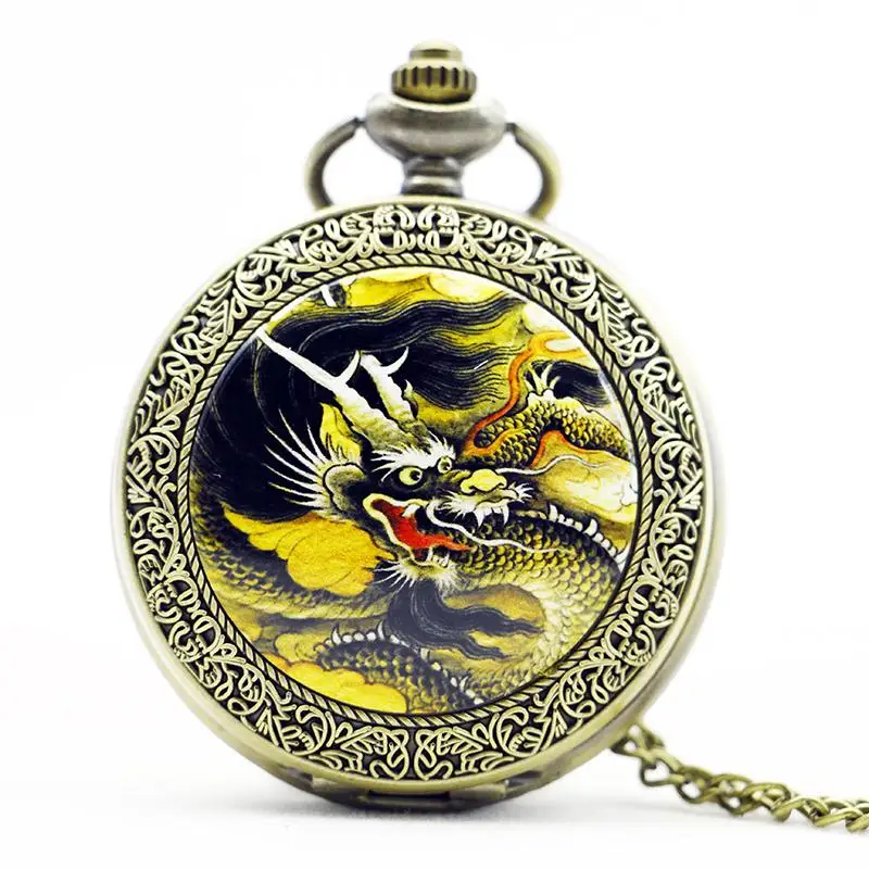 Fashion Quartz Vintage Mens Dragon Pocket Watch Casual Fob Watches