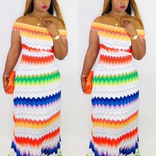 Новинка, женское летнее платье с открытыми плечами, с волнистым полосатым принтом, макси платье в пол, пляжные вечерние платья, длинные платья, платья GLLZL560