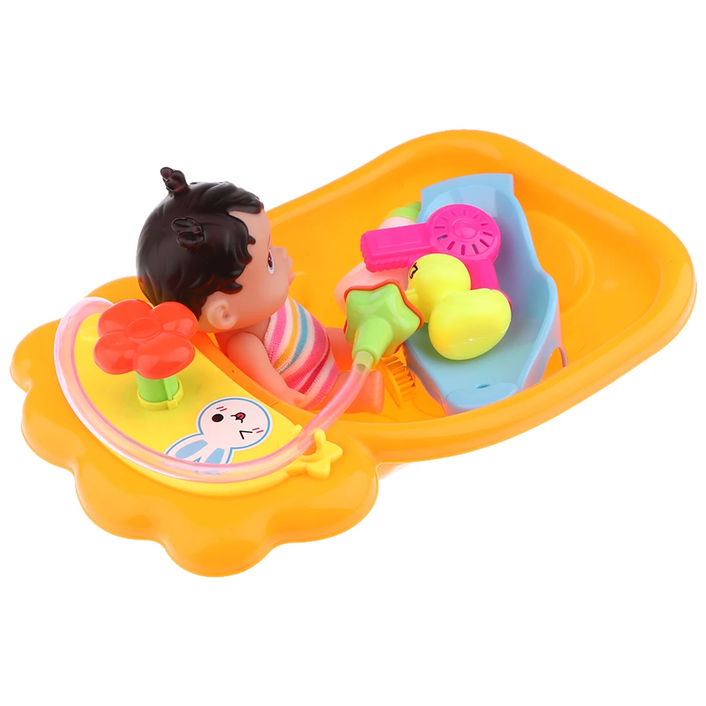 Bathtime Doll Bath Set Mini Bathtub Toy with Baby Doll Pretend Play Bath Toys Games for Kids
