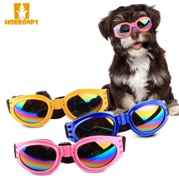 

HORBONPY Stylish Pet Dog Sunglasses UV Eye Protection Jaw Fix Goggles Wear Big Doggie Adjustable Elastic Band Foam Glasses