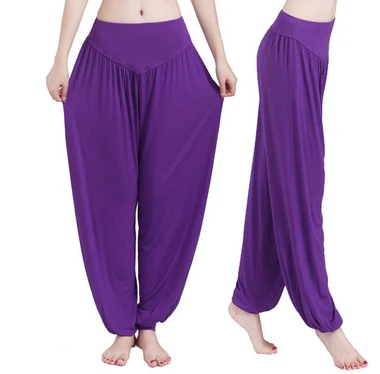 13 цветов, широкие штаны для йоги размера плюс, женские свободные штаны, длинные штаны для йоги, танцев, Размеры S M L XL XXL XXXL, мягкие домашние штаны из модала - Цвет: Фиолетовый