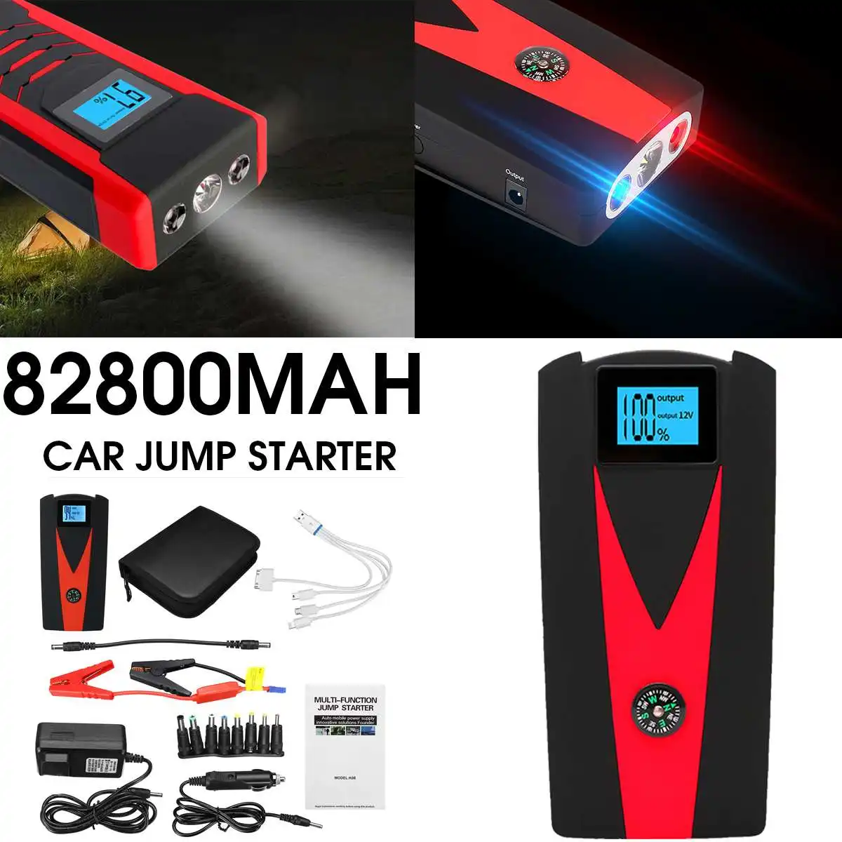 82800mAh Портативный 99900 мАч 12 в автомобильный пусковой стартер Зарядное устройство USB зарядное устройство аварийный внешний аккумулятор Автомобильный светодиодный пусковое устройство - Цвет: 82800mAh