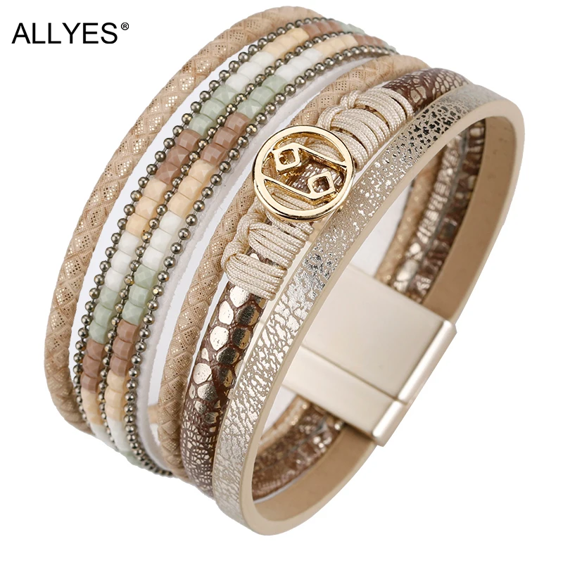 ALLYES Multilayer Bracelets for Women Rope Metal Charm Bohemian Leather Bracelet Female Wide Bracelets & Bangles Femme Jewelry