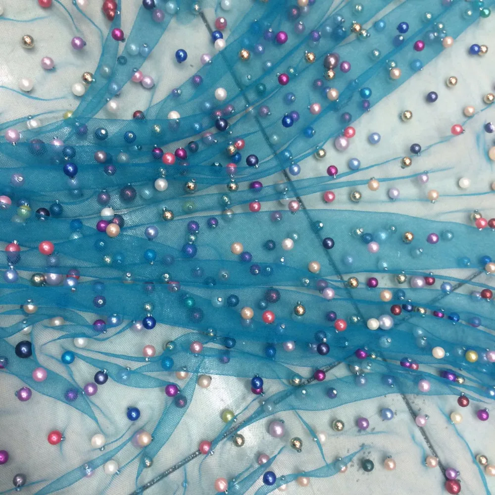 

2016 latest african beaded lace handmad French Lace Fabric For Wedding Party dress Embroidery tulle lace fabric 5yard/lot