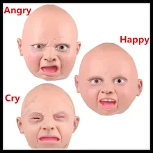 3 Types New Latex Disgusted Happy Cry Baby Costume Birthday Halloween Mask Full Head Party Masks Villain Joke Mask Free Shipping