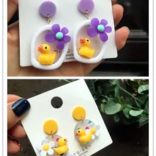Милые Акриловые утка цветок серьги-гвоздики серьги для женщин мультфильм животных вечерние ювелирные изделия дети шпильки уникальный праздник уха шпильки