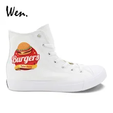 Вэнь гамбургер дизайн белый парусиновая обувь для мальчиков и девочек высокие кроссовки на платформе повседневное платформе эспадрильи