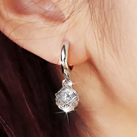 

Elegant synthetic crystal stud earring in ear zircon delicate ball vintage 925 pure silver earrings sweet beautiful woman