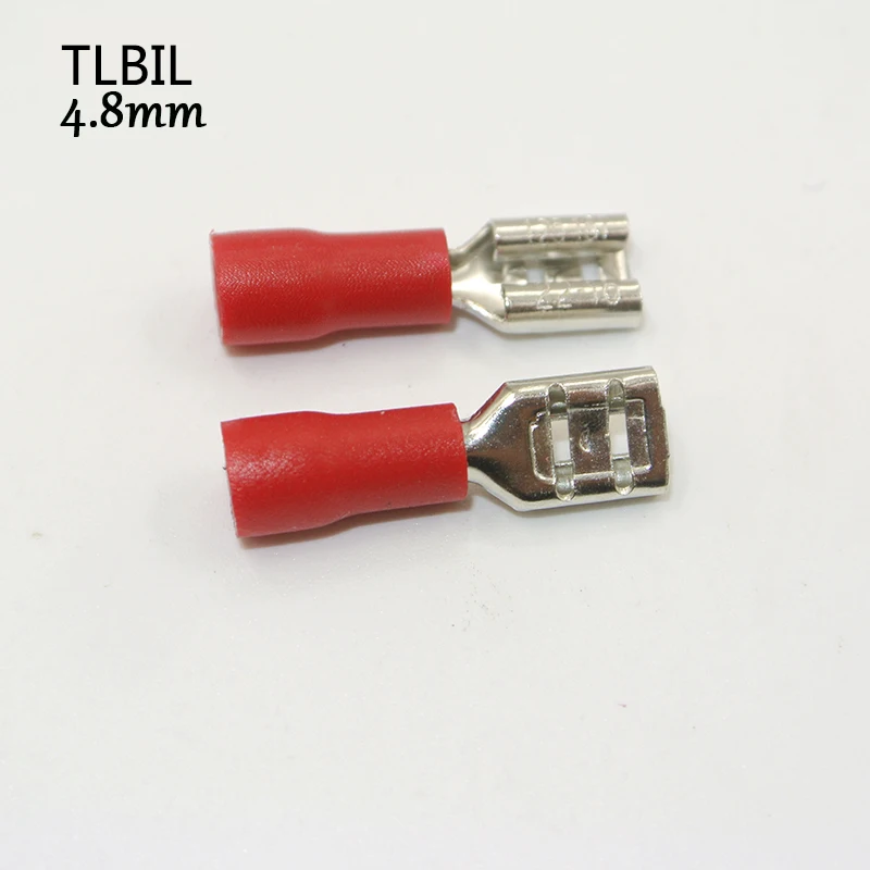 50pcs 4.8mm Red Female Insulated Spade Wire Connector Electrical Crimp Terminal 22-16AWG | Обустройство дома
