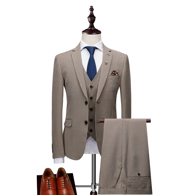MarKyi 2018 new Houndstooth mens dress suits good quality 3 piece