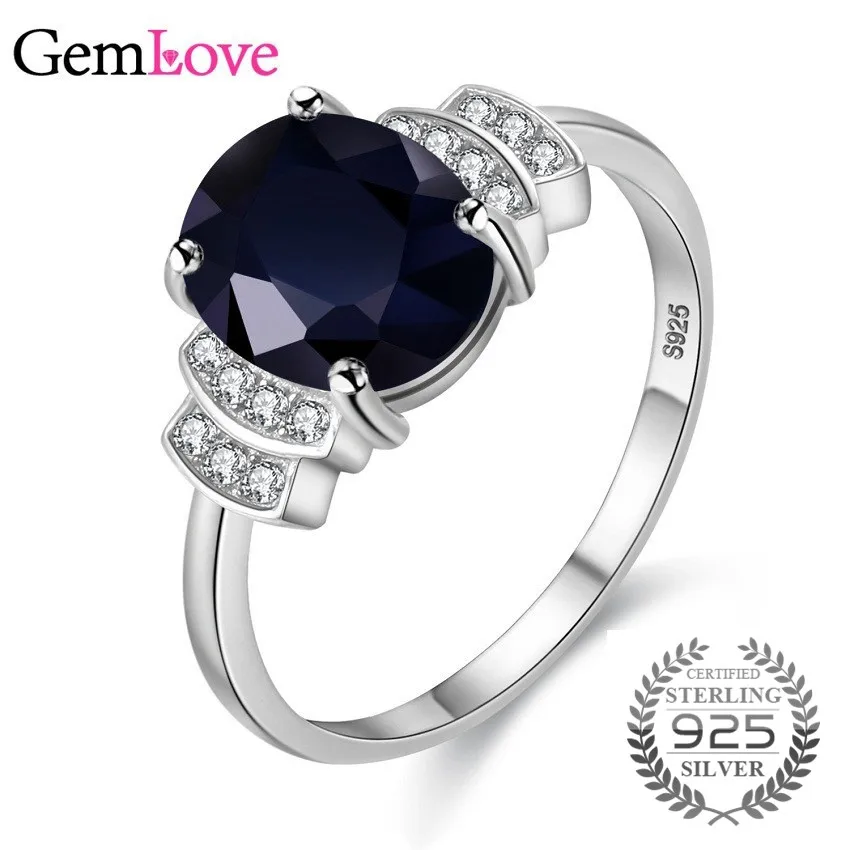 Gemlove Dark Blue 925 Sterling Silver Rings with 2.5ct Natural Spinel