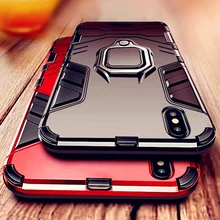 Funda de lujo del teléfono del sostenedor de la armadura para el iphone 7 8 6 6s PLus TPU Anti-knock cubierta completa para la caja del soporte del anillo del Metal del iphone X XR XS