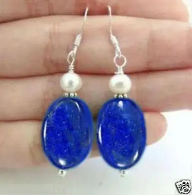 

Free Shipping >> Beautiful Freshwater White pearl blue lapis lazuli Silver Earrings