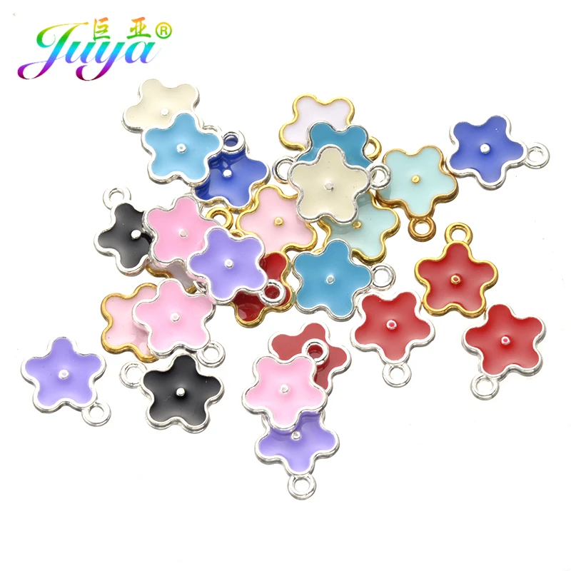 

Juya Oil Drop Craft Handmade Gold/Silver Enamel Flower Charms Accessories For Women Bracelets Necklace Earrings DIY Making