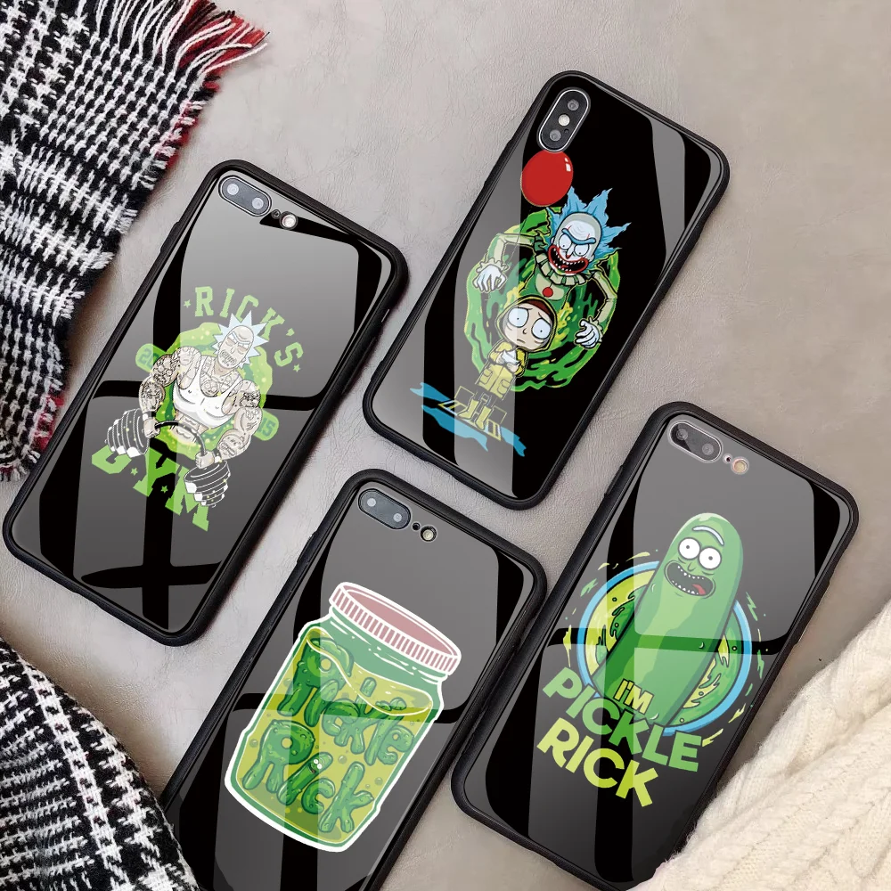 Rick marty Pickle чехол из закаленного стекла для телефона для iphone 8 7 6s X Plus Чехол под заказ DIY задняя крышка для iphone XR XS 11 Pro MAX