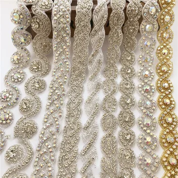 

Handmade Silver/Gold 1 Yard Bridal Crystal Trim Rhinestone Applique for Wedding Dress Belts Headpieces