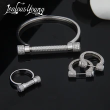 2017 Luxury AAA+ Cubic Zirconia Nail Studs Ring Bangle Jewelry Sets Adjustable Steampunk Horseshoe Cuff Bracelet Sets For Women