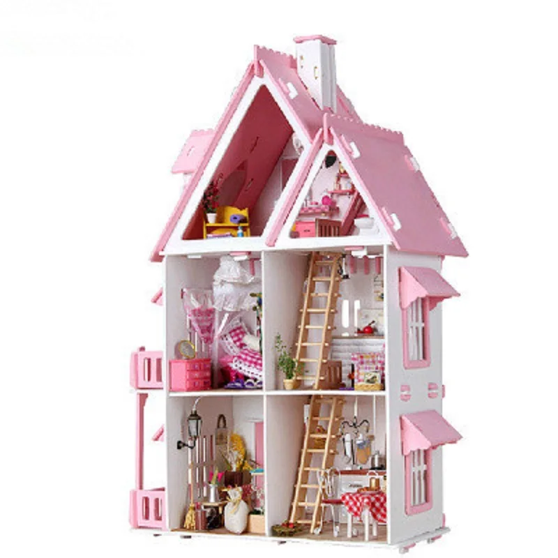 Деревянный кукольный домик, модная кукольная мебель для дома, игрушки для девочек, домашние игрушки для детей, большой размер, замок ручной работы, дом, детский подарок