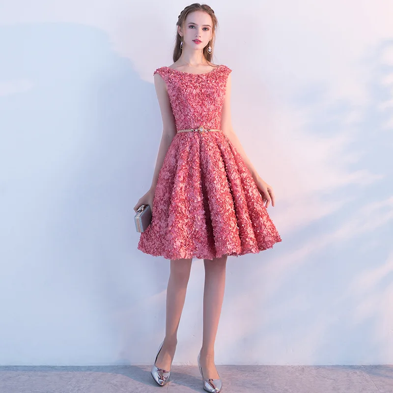 FOLOBE весеннее летнее Модное Элегантное Вечернее Платье женское платье без рукавов женское кружевное платье с цветочным принтом повседневное тонкое женское платье - Цвет: Watermelon
