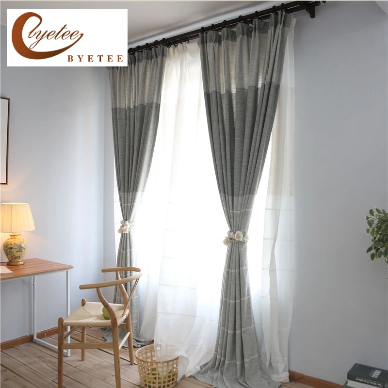 byetee Flax Linen Luxury Curtains Modern Living Room Bedroom Blackout Curtains Window